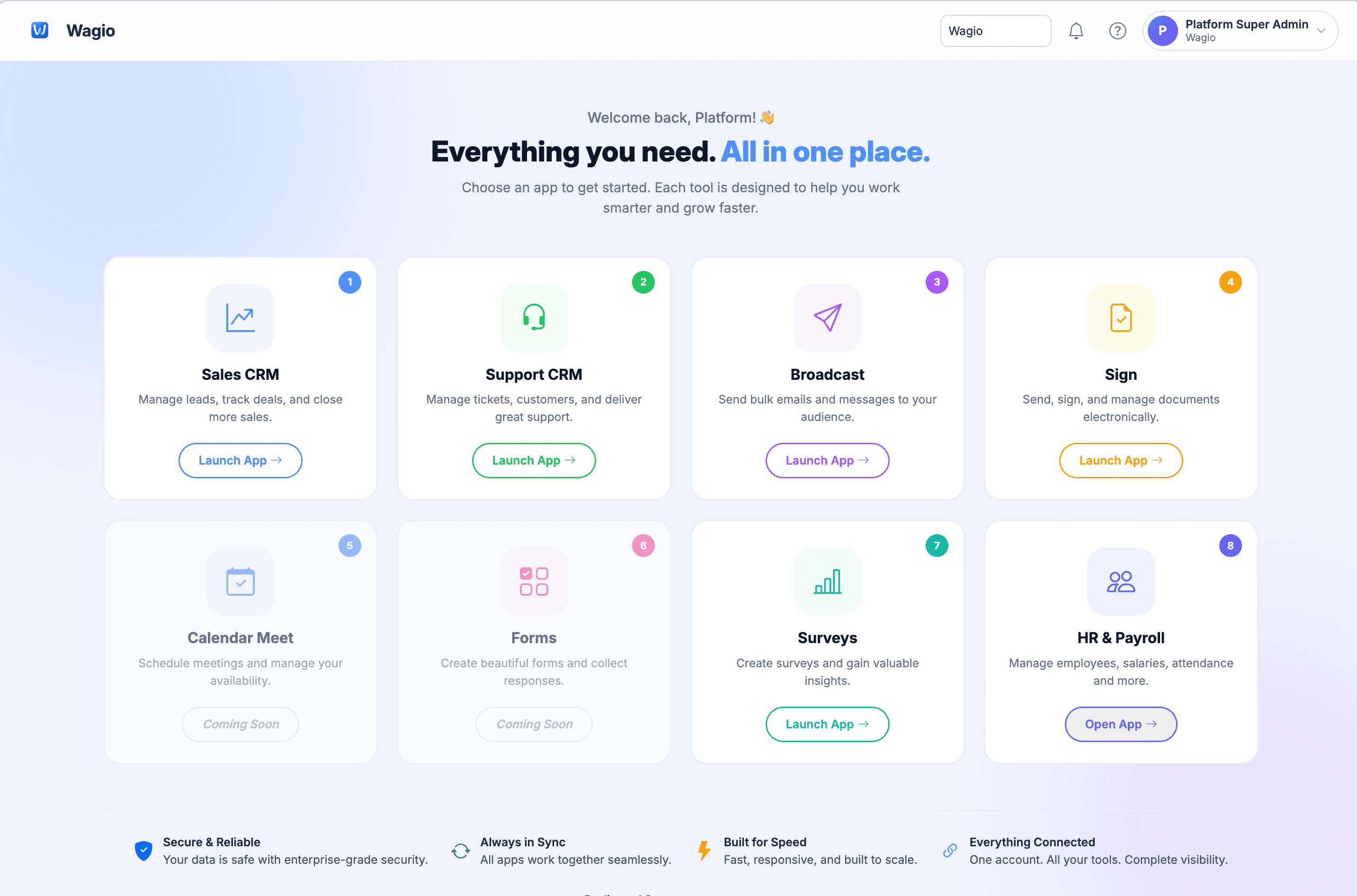 Wagio dashboard